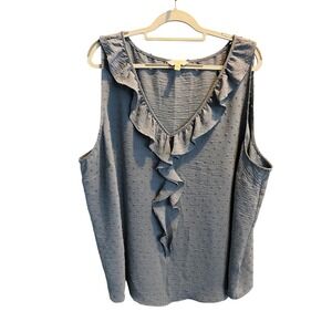 LC Lauren Conrad Womens Plus 4X Blue Swiss Dot Ruffle V-Neck Tank Top Blouse